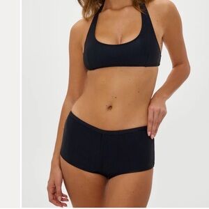 Frankies Bikinis Black Ribbed Cheeky Boy Shorts
